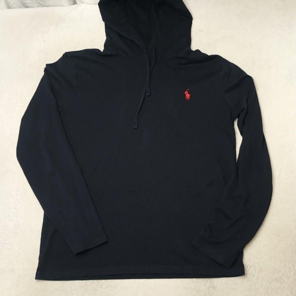 Polo Ralph Lauren Hoodie Mens M Blue Pullover Hooded Tagless Lightweight School